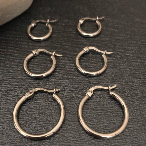 NEW 3 Pairs of 925 Sterling Silver Hoop Earrings - Picture 8 of 9